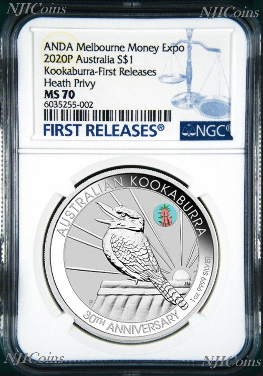 2020 Kookaburra 1oz Silver Coin Pink Common Heath Privy NGC MS70 ANDA FR BlueLB