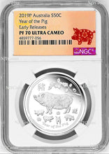 Load image into Gallery viewer, 2019 Australia PROOF Silver Lunar Year of the PIG NGC PF 70 1/2oz Coin ER w/ OGP
