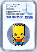 Load image into Gallery viewer, 2022 Simpsons Bart First in Minted Mini Series 1oz Silver $1 Coin NGC PF70 FR
