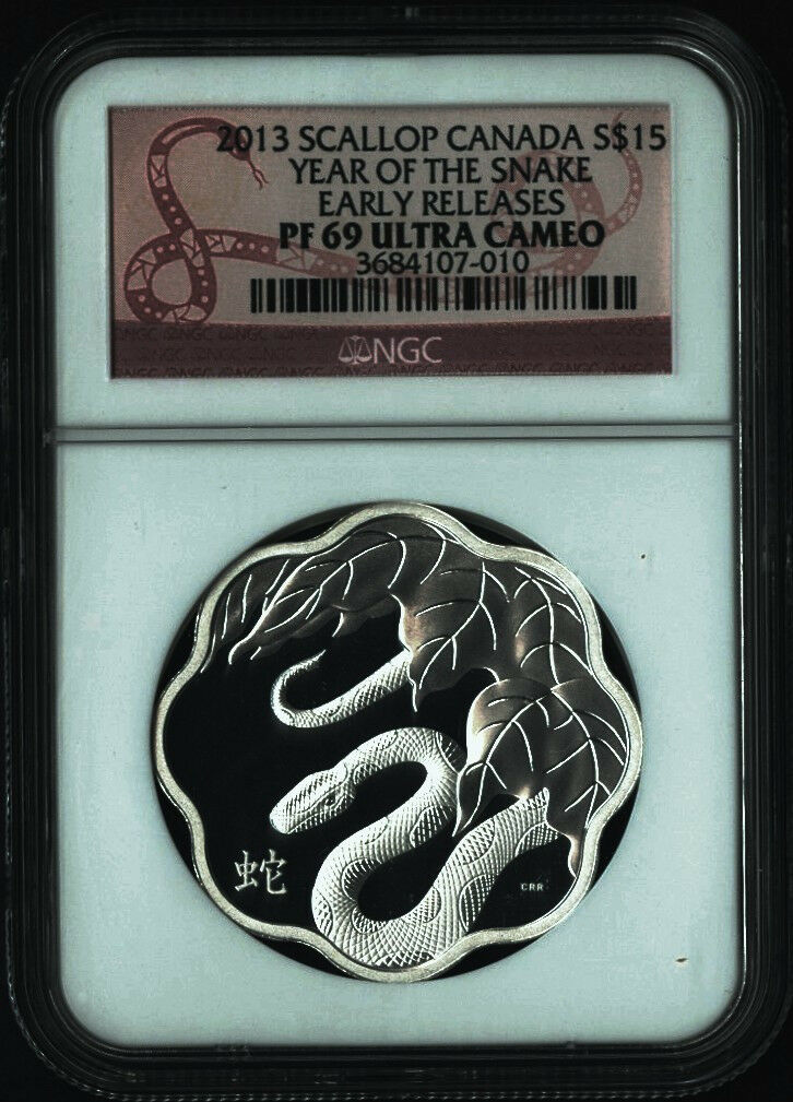 2013 SCALLOP CANADA LUNAR YEAR SNAKE 1 oz Silver S$15 Coin NGC PF69  ULTRA CAMEO