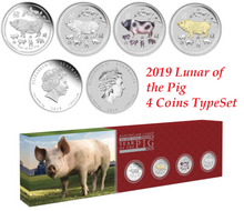 Load image into Gallery viewer, Australia 2019 Year of PIG Lunar Zodiac 1oz 4-Coin Type Set $1 Silver Typeset
