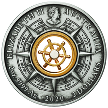 Load image into Gallery viewer, 2020 VOYAGE OF DISCOVERY ENDEAVOUR 1770-2020 2oz .9999 SILVER $2 ANTIQUED COIN
