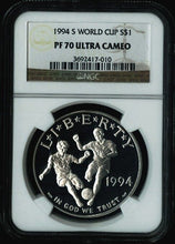 Load image into Gallery viewer, 1994 S World Cup Soccer Commemorative Silver Coin $1 NGC PF 70 PF70 ULTRA CAMEO
