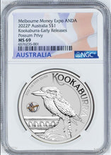 Load image into Gallery viewer, 2022 Kookaburra 1oz Silver $1 Coin Possum Privy Melbourne Expo NGC MS69 ANDA ER
