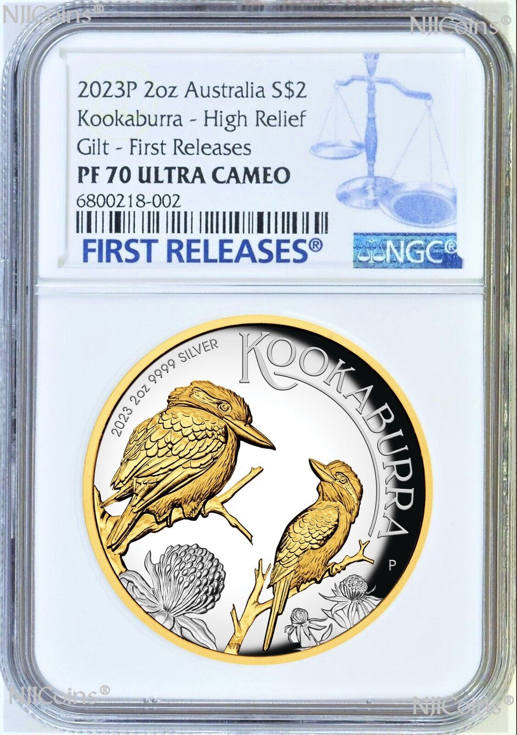 2023 Australia GILT PROOF HIGH RELIEF 2oz Silver Kookaburra $2 Coin NGC PF69 FR
