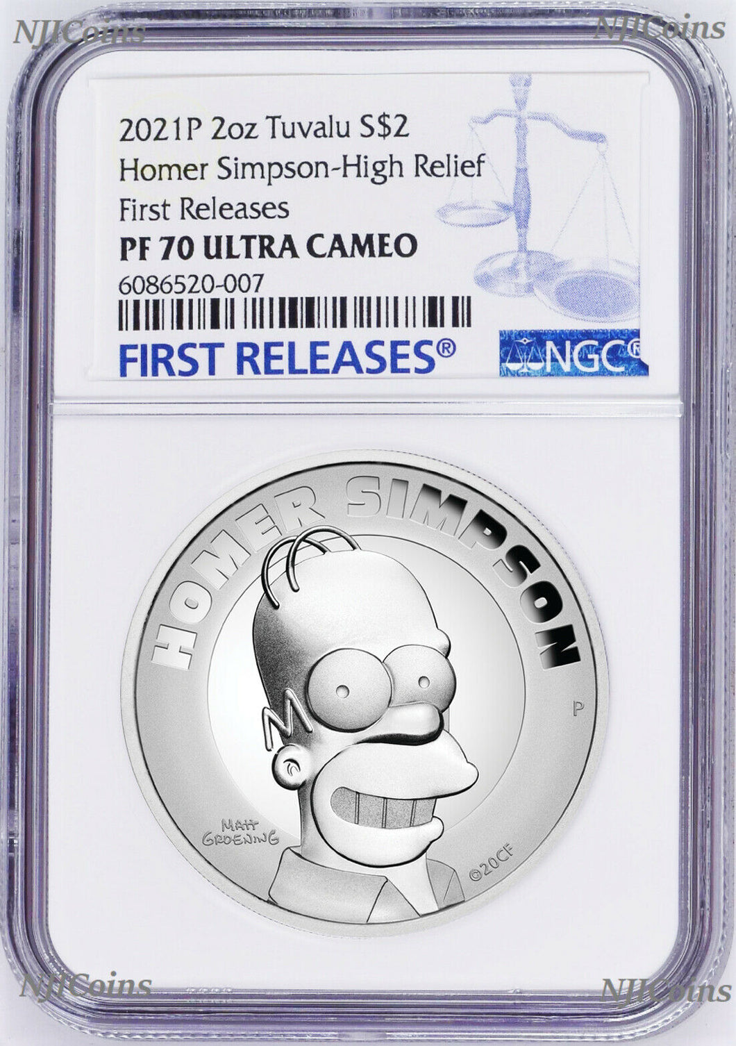 2021 HIGH RELIEF Simpsons Homer Simpson Proof $2 2oz Silver COIN NGC PF70 FR