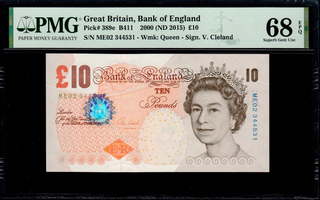 Great Britain Bank of England 10 Pounds 2015 PMG P-389e Queen Elizabeth Grade 68