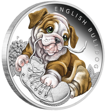 Load image into Gallery viewer, 2018 Puppies - ENGLISH BULLDOG Tuvalu 1/2 oz Silver Proof 50c Half Dollar Coin
