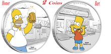 Load image into Gallery viewer, 2-Coin Set 2019 The Simpsons - Homer &amp; Bart Simpson 1oz $1 Silver 99.99% Proof
