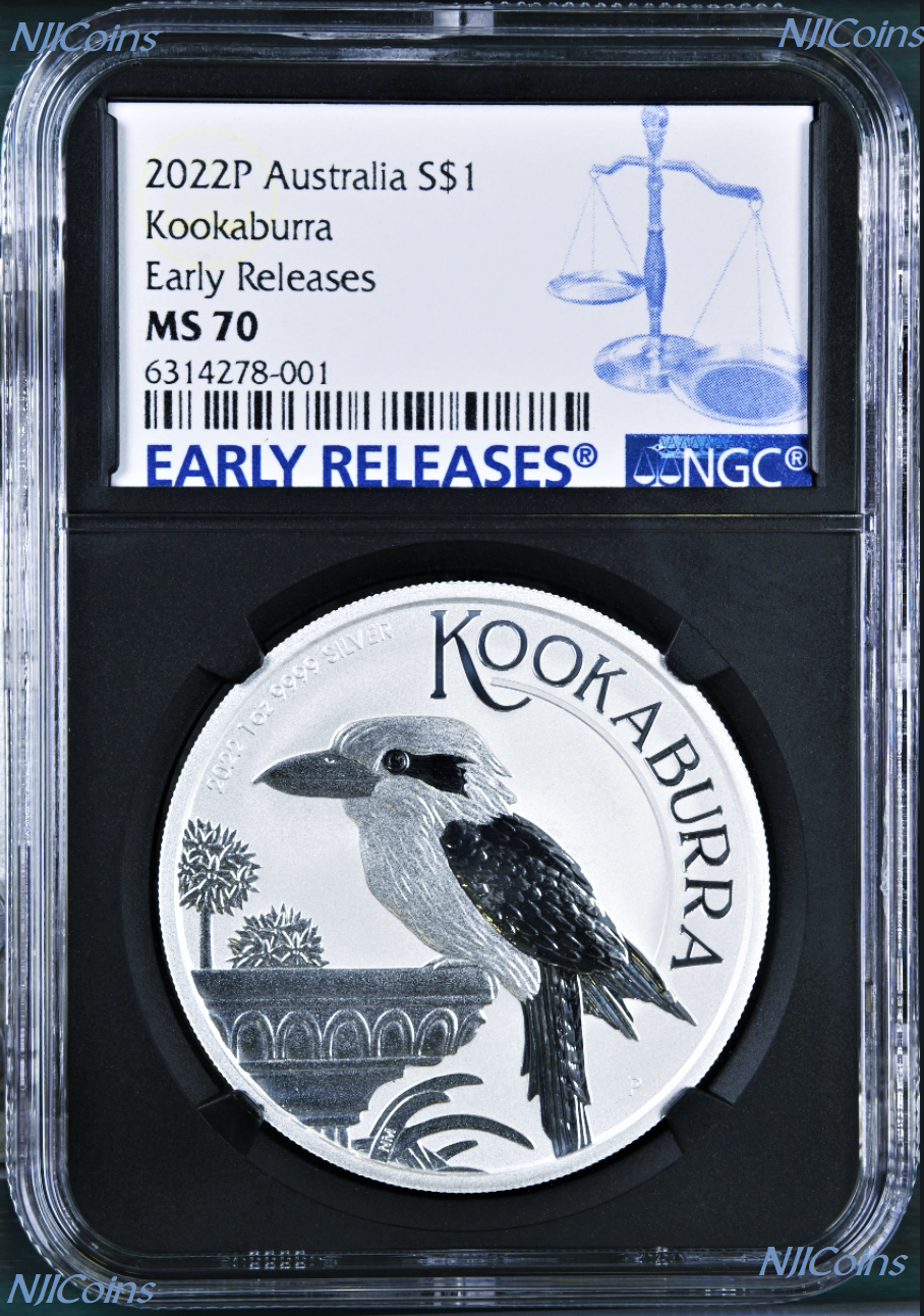 2022 Australia Silver Kookaburra NGC MS70 $1 1oz Coin Flag ER Black Core Label