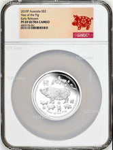 Load image into Gallery viewer, 2019 Australia PROOF Silver Lunar Year of the PIG NGC PF69 2oz $2 Coin ER 2K ltd
