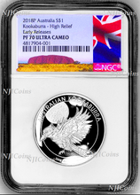 Load image into Gallery viewer, 2018 Australia HIGH RELIEF 1oz Silver Kookaburra $1 Coin NGC PF70 +OGP NewLabel
