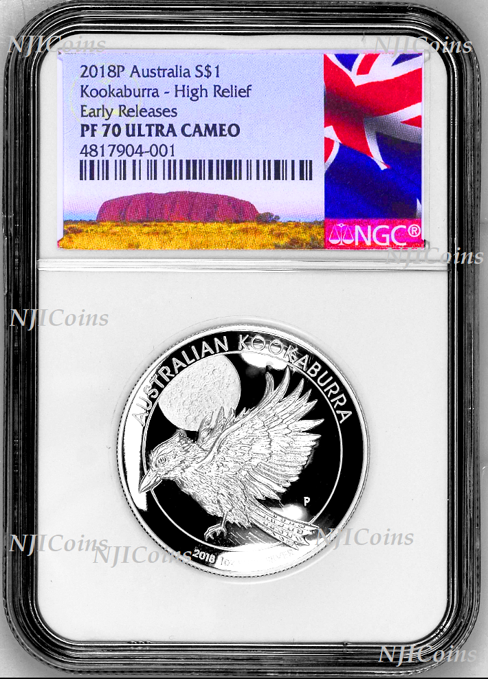 2018 Australia HIGH RELIEF 1oz Silver Kookaburra $1 Coin NGC PF70 +OGP NewLabel