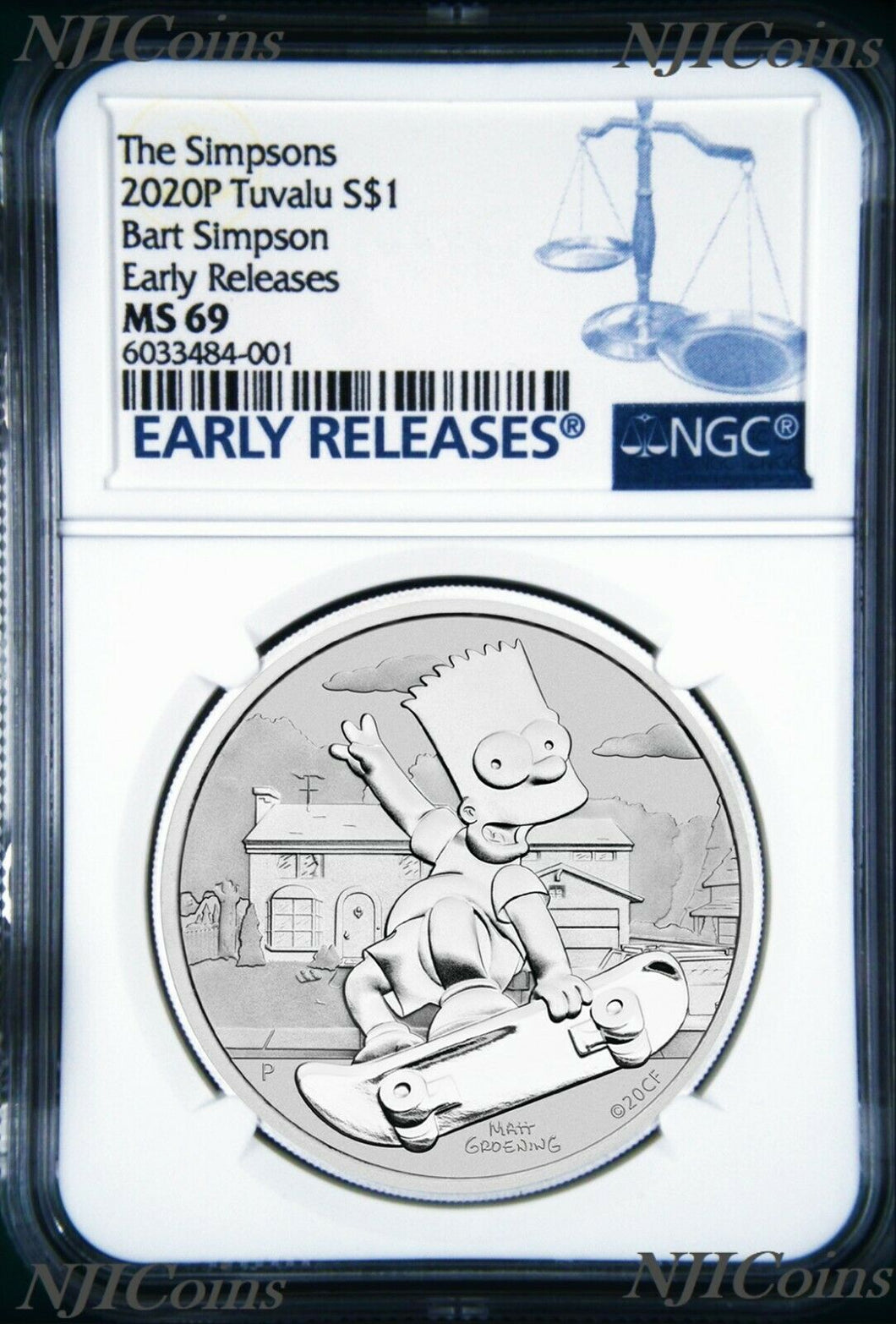 2020 Bart Simpson Simpsons $1 1oz .9999 Silver COIN NGC MS69 ER