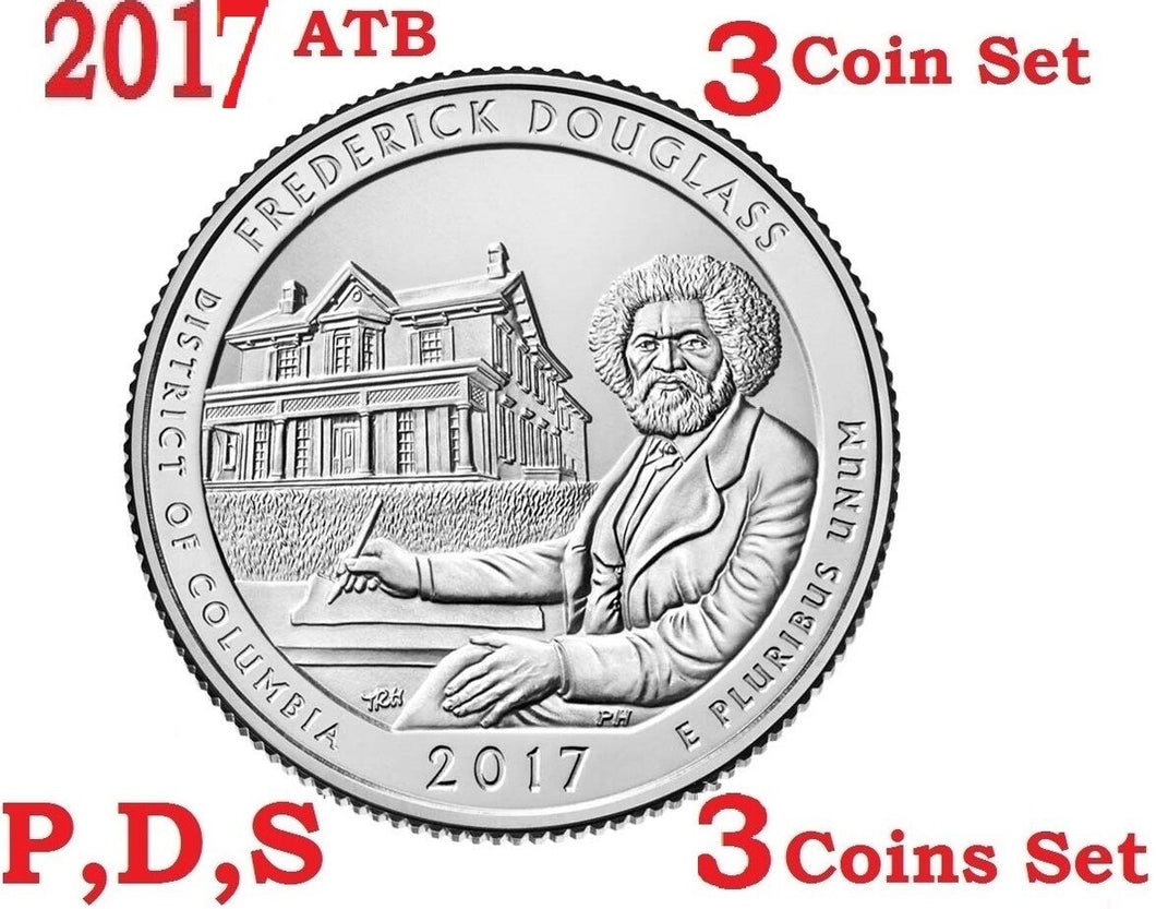 2017 P D S 25C Frederick Douglass 3-coin set America the Beautiful NP Quarter