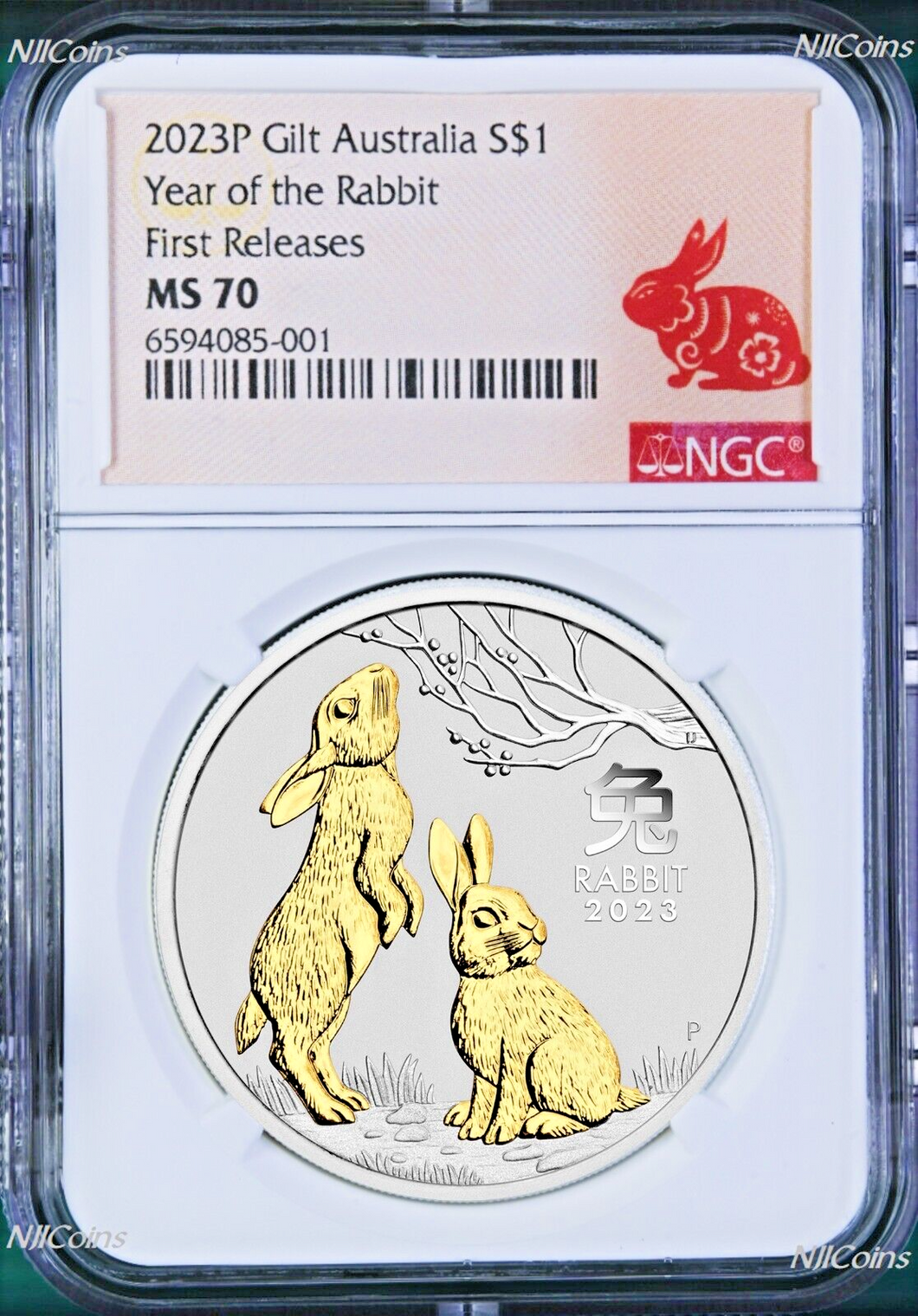 2023 Australia GILDED Silver Lunar Year of the RABBIT NGC MS 70 1oz Coin FR GILT