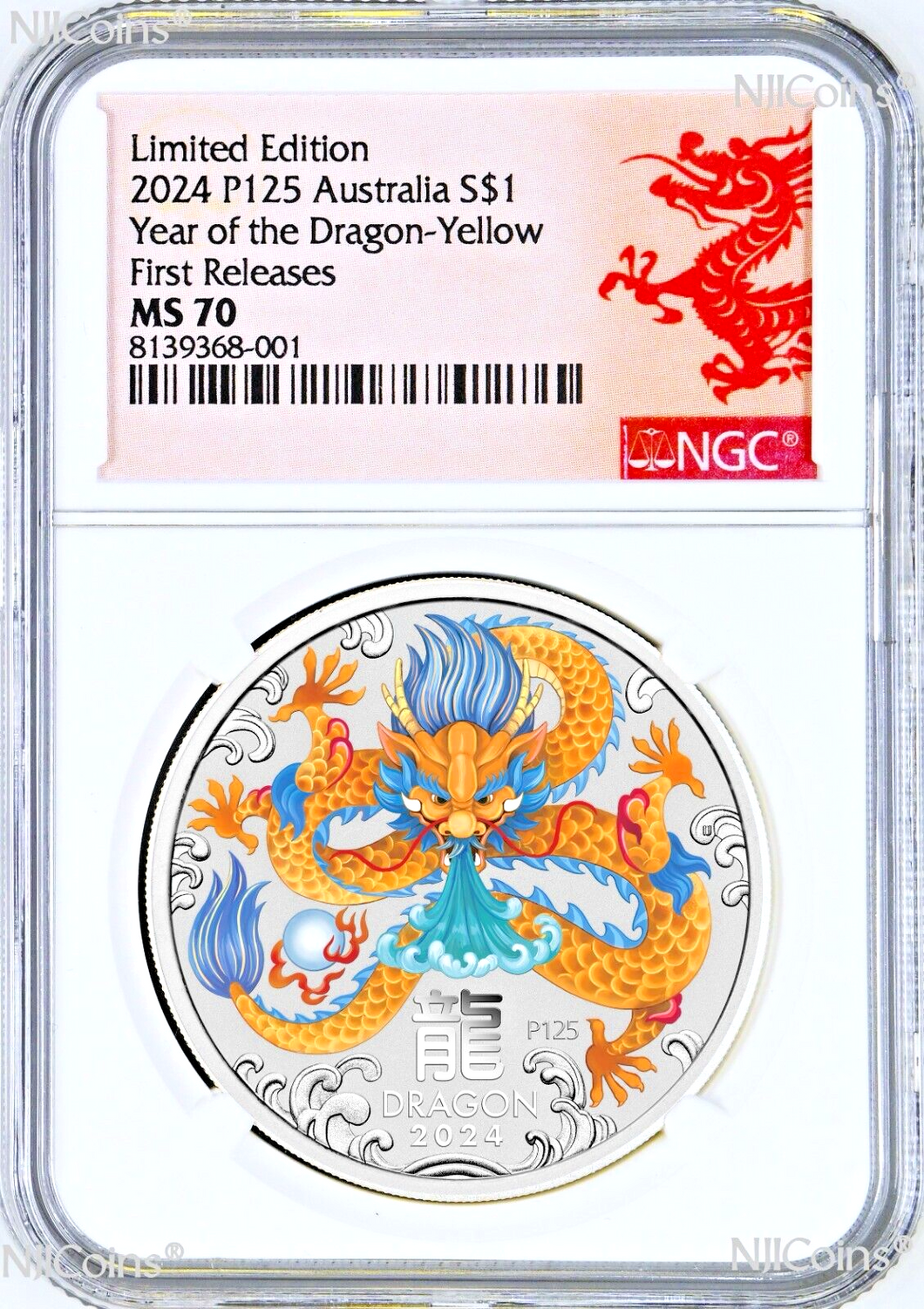 2024 Australia Silver Lunar Year of the Dragon NGC MS70 1oz $1 Coin P125 Colored