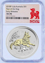 Load image into Gallery viewer, 2018 P Australia GILDED Silver Lunar Year of DOG NGC MS 70 1 oz Coin w/OGP Gilt
