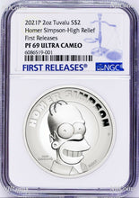 Load image into Gallery viewer, 2021HIGH RELIEF Simpsons Homer Simpson Proof $2 2oz Silver COIN NGC PF69 FR
