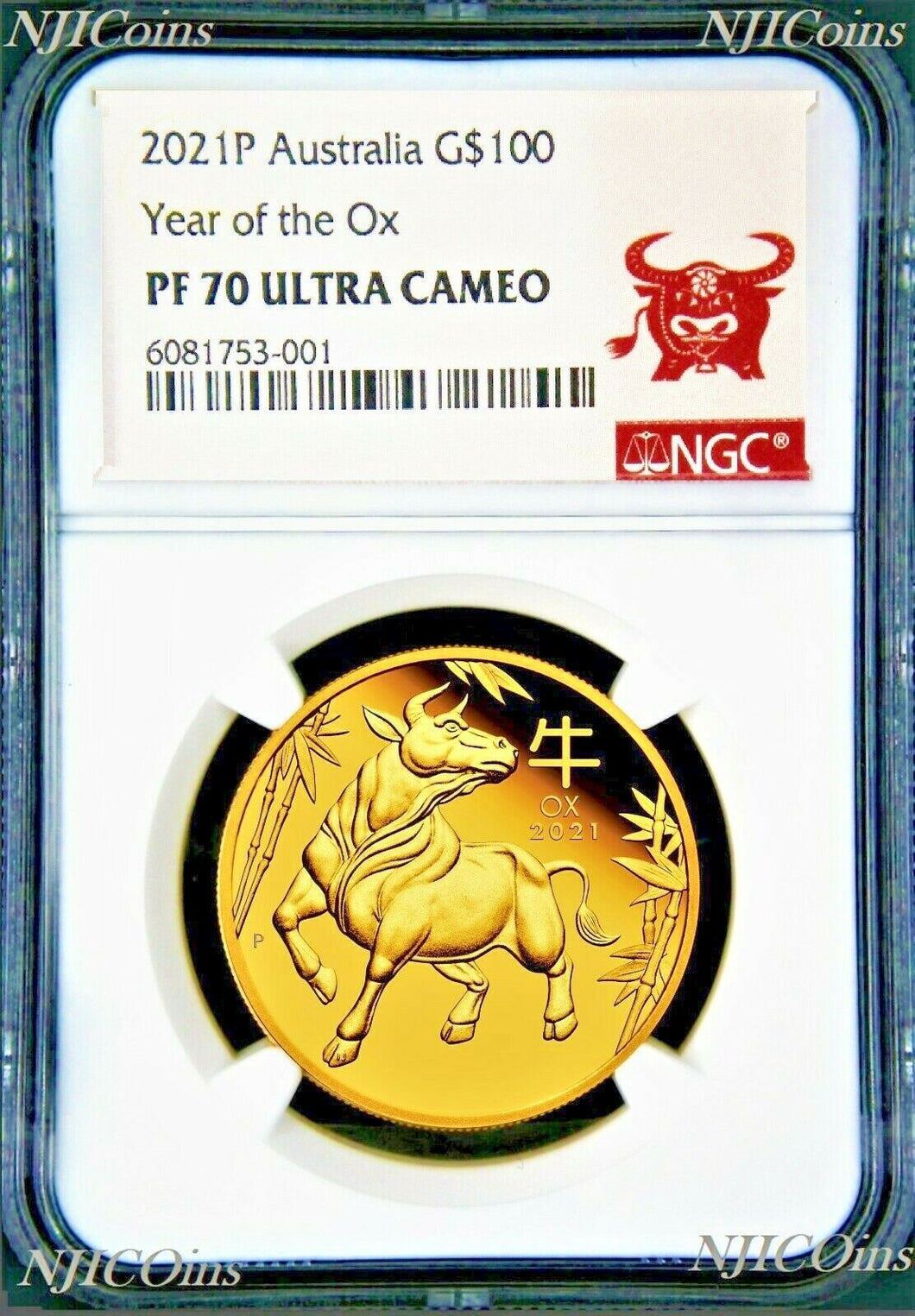 2021 P Australia PROOF GOLD $100 Lunar Year of the OX NGC PF70 1oz Coin