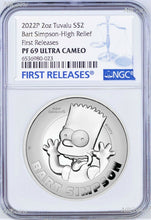 Load image into Gallery viewer, 2022 HIGH RELIEF Simpsons Bart Simpson Proof $2 2oz Silver COIN NGC PF69 FR
