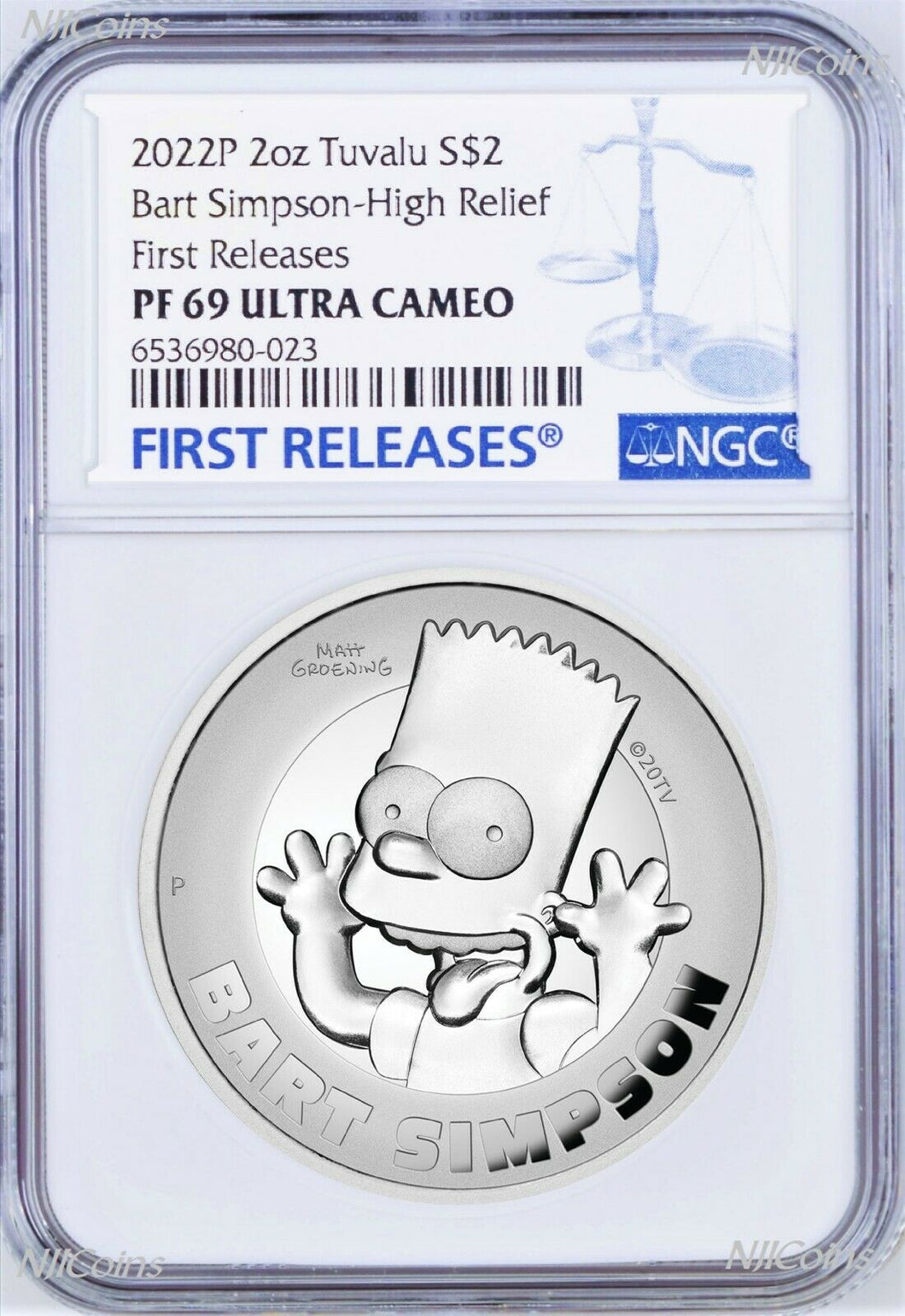 2022 HIGH RELIEF Simpsons Bart Simpson Proof $2 2oz Silver COIN NGC PF69 FR