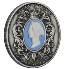 Load image into Gallery viewer, 2019 Queen Victoria 200th Anniversary 2oz Silver Antiqued Cameo Coin NGC MS70 FR
