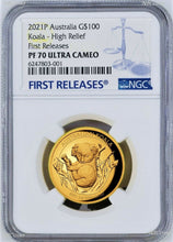 Load image into Gallery viewer, 2021 Australian Koala 1oz Gold Proof High Relief $100 COIN NGC PF70 200 MINTAGE
