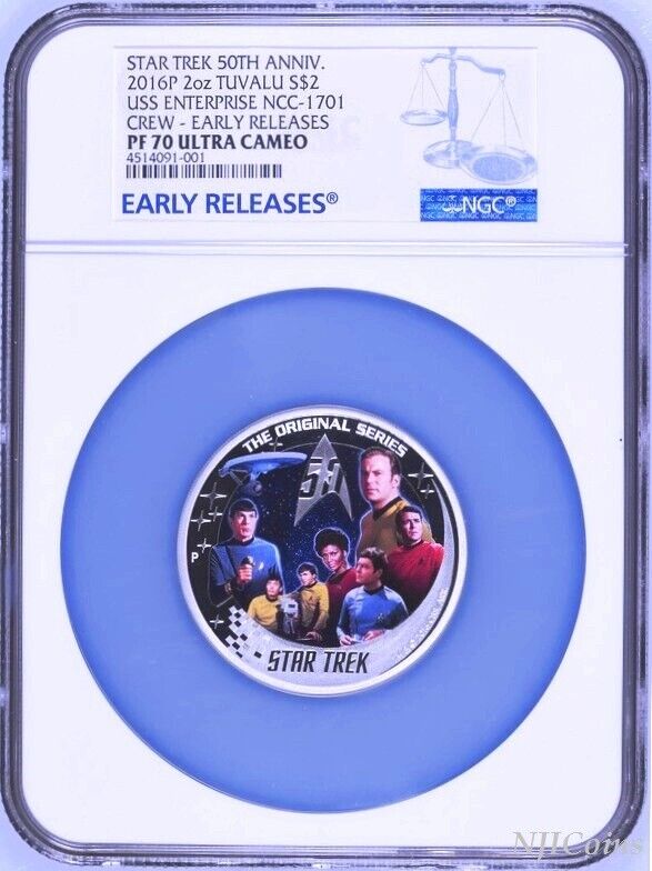 2016 Star Trek 50th Ann USS Enterprise NCC-1701 Crew 2oz Silver Coin NGC PF70 ER