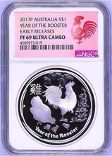 Load image into Gallery viewer, 2017 P Australia PROOF Silver Lunar Year of the Rooster NGC PF69 1 oz $1 Coin ER
