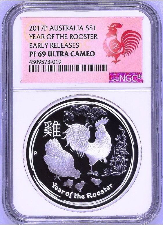 2017 P Australia PROOF Silver Lunar Year of the Rooster NGC PF69 1 oz $1 Coin ER