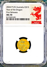 Load image into Gallery viewer, 2024 Australia Bullion GOLD $15 Lunar Year of the Dragon NGC MS70 1/10oz Coin FR
