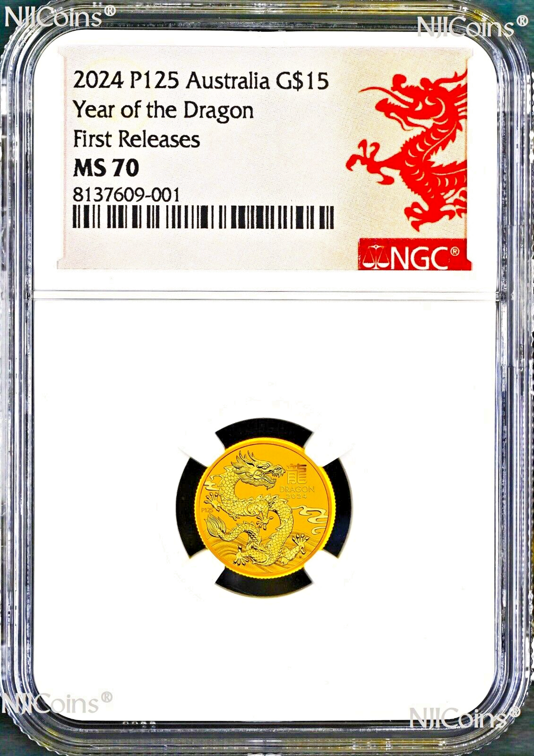 2024 Australia Bullion GOLD $15 Lunar Year of the Dragon NGC MS70 1/10oz Coin FR