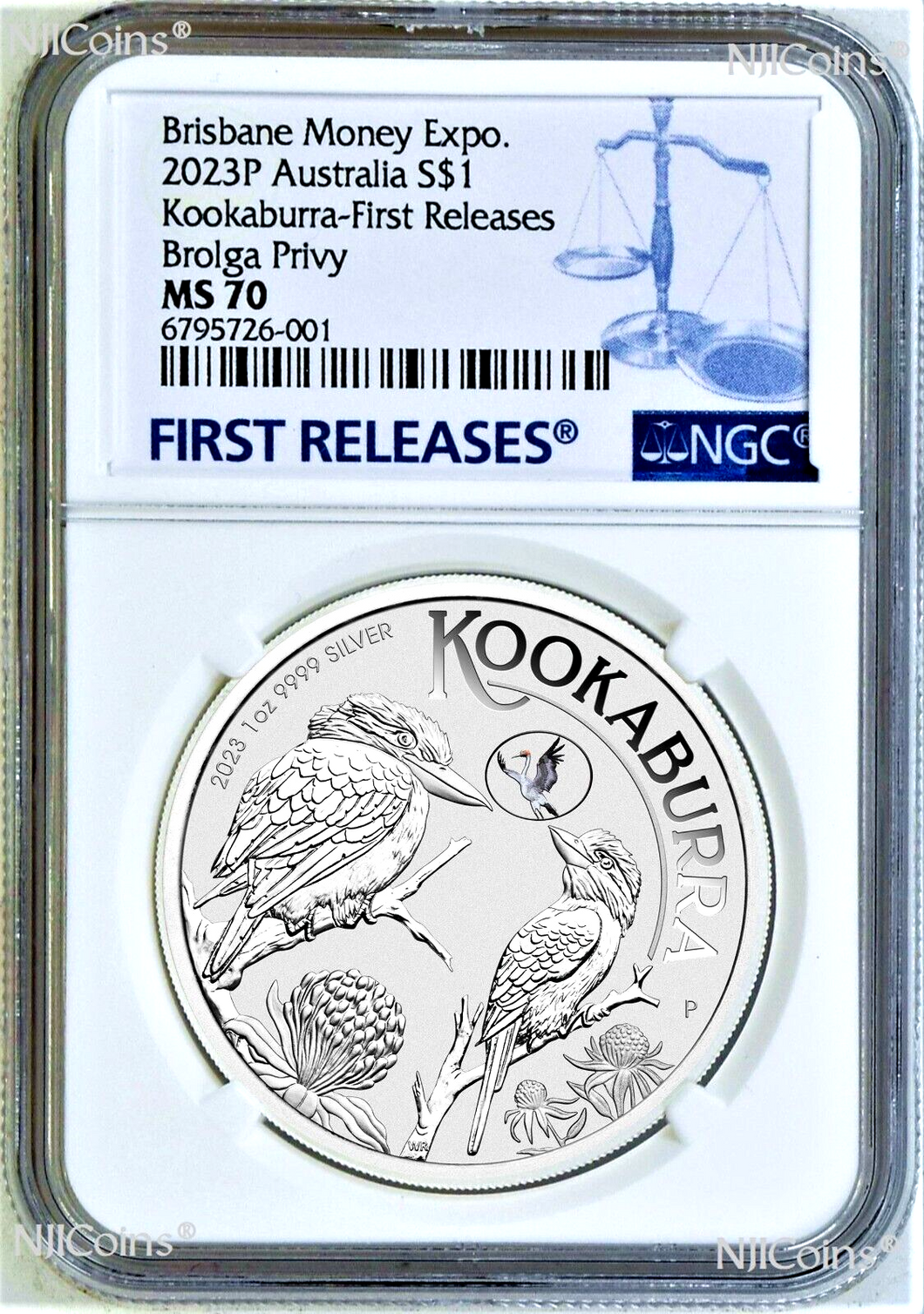 2023 Kookaburra 1oz Silver Coin Brolga Privy Brisbane Money Expo MS70 ANDA FR