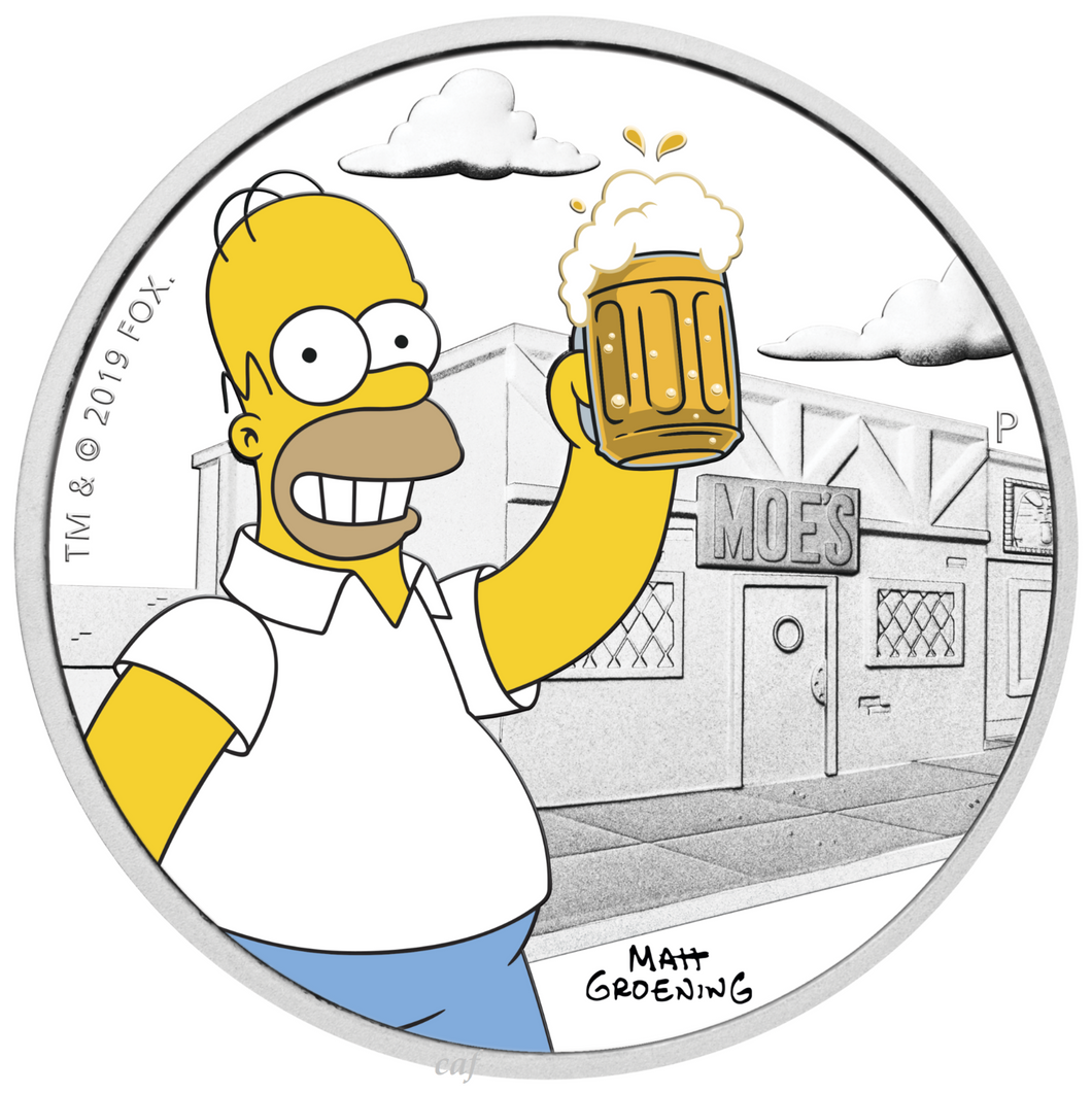 2019 The Simpsons - Homer Simpson 1oz $1 Silver 99.99% Dollar Proof Coin