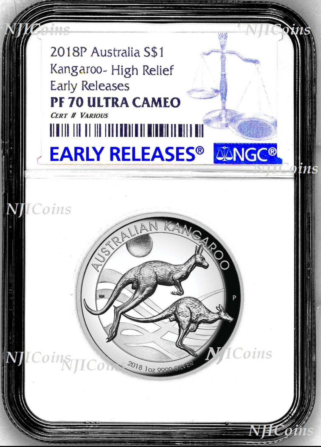 2018 P Australia HIGH RELIEF 1oz Silver Kangaroo $1 Coin NGC PF70 UC ER + OGP