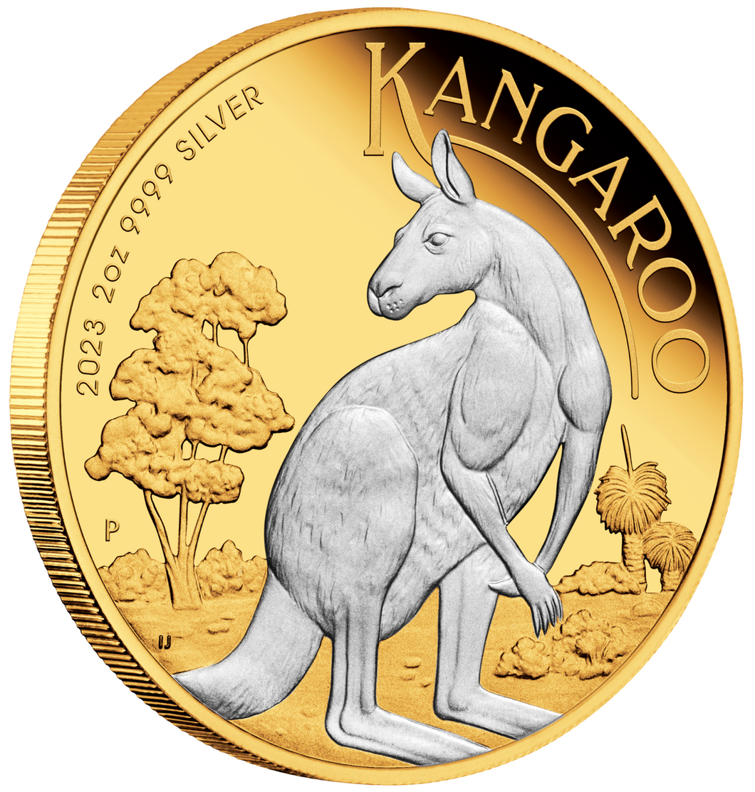 2023 Reverse-Gilded Kangaroo Proof .9999 Silver 2 oz $2 Coin Australia