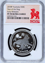 Load image into Gallery viewer, 2018 P Australia PROOF Silver Lunar Year of the DOG NGC PF 70 1/2 oz Coin ER
