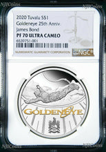 Load image into Gallery viewer, 2020 James Bond 007 Goldeneye .9999 SILVER PROOF $1 1oz COIN NGC PF70 BR LB
