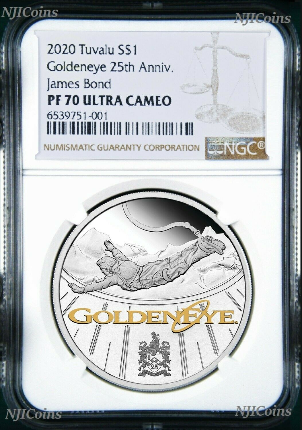 2020 James Bond 007 Goldeneye .9999 SILVER PROOF $1 1oz COIN NGC PF70 BR LB