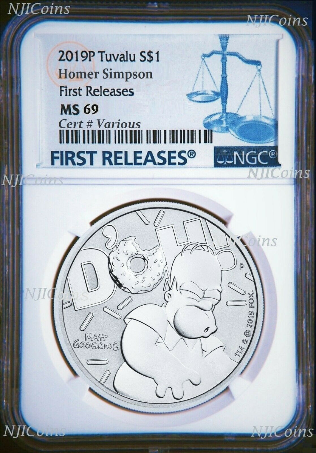 2019 Homer Simpson $1 1oz .9999 Silver COIN NGC MS69 FR