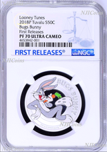 Load image into Gallery viewer, 2018 TUVALU Looney Tunes BUGS BUNNY Silver Proof NGC PF70 Half Dollar Coin FR
