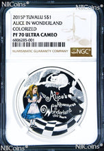 Load image into Gallery viewer, 2015 150th Ann. Alice's Adventures in Wonderland 1 oz Silver $1 coin NGC PF70
