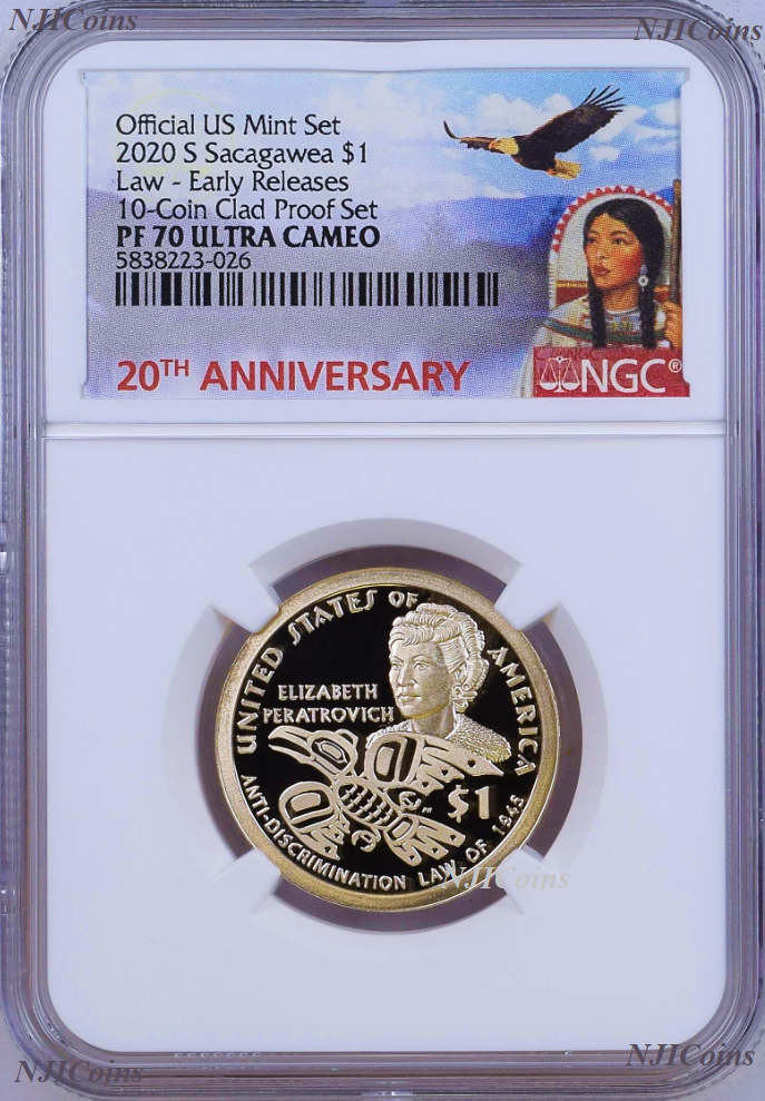 2020 S Sacagawea $1 Anti-Discrimination Early Releases NGC PF70 10-coin-set