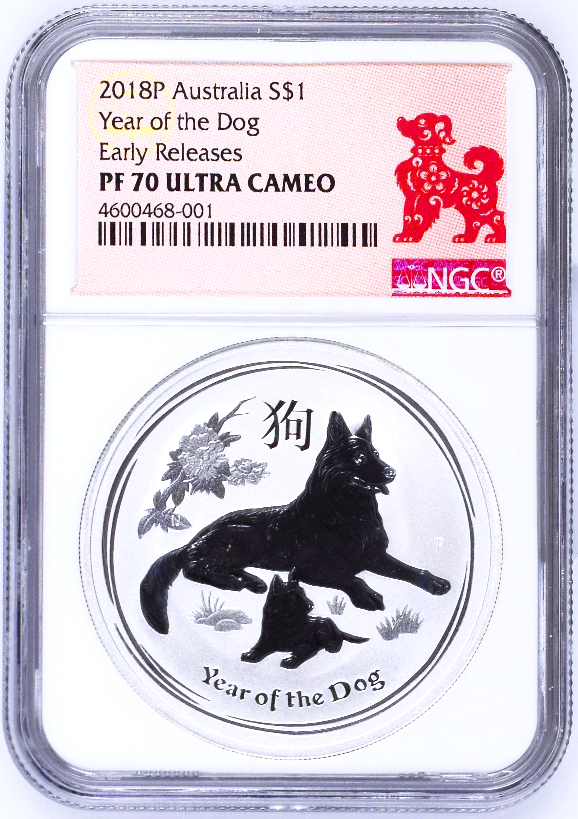 RARE NGC Grade PF 70 on Bullion 2018 Silver Lunar Year of the DOG 1 oz Coin ER