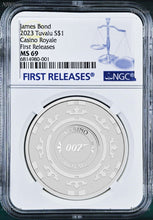 Load image into Gallery viewer, 2023 Royal Casino CASINO CHIP .9999 SILVER $1 1oz COIN NGC MS69 James Bond 007
