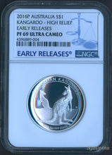 Load image into Gallery viewer, 2016 P Australia HIGH RELIEF 1oz Silver Kangaroo $1 Coin NGC PF69 UC ER + OGP
