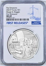 Load image into Gallery viewer, 2021 Simpsons Family Marge &amp; Maggie $1 1oz .9999 Silver COIN NGC MS69 FR
