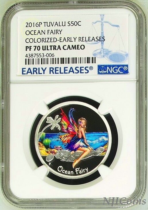 2016 TUVALU Ocean Fairy Silver Proof NGC PF 70 1/2oz Half Dollar Coin ER Colored
