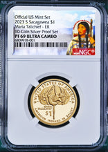 Load image into Gallery viewer, 2023 Sacagawea PROOF $1 Maria Tallchief ER NGC PF69 *10-coin-silver-set* Version
